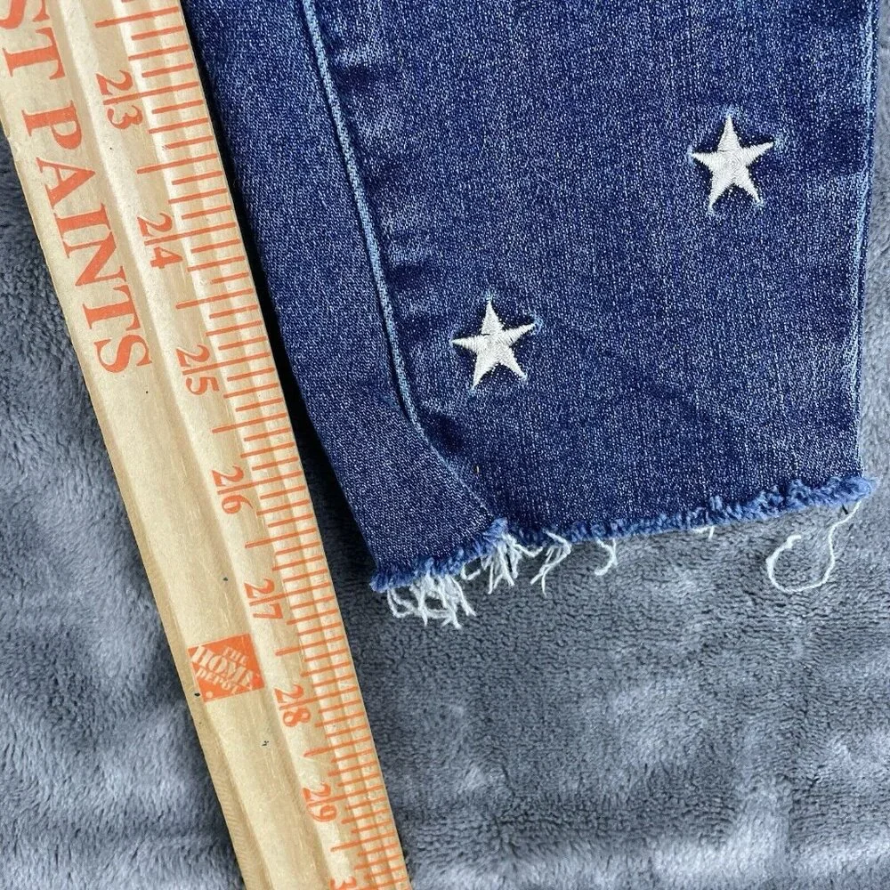 Judy Blue Jeans Womans 1/25 Star Embroidery High-Rise Skinny Raw Hem Whiskers - Picture 9 of 12